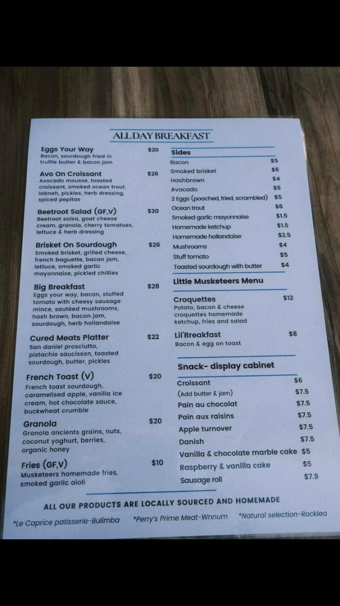 The 3 Musketeers menu board