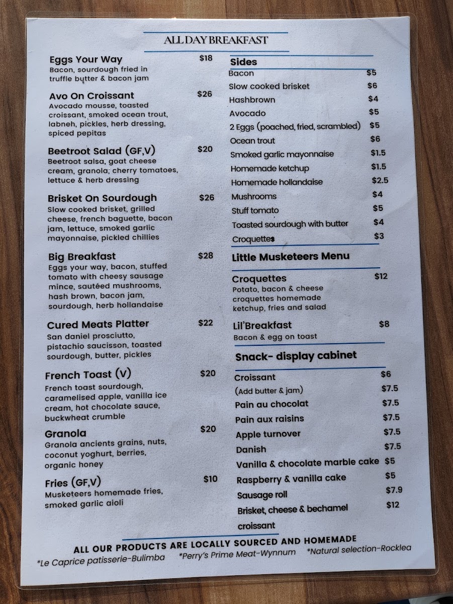 The 3 Musketeers menu board