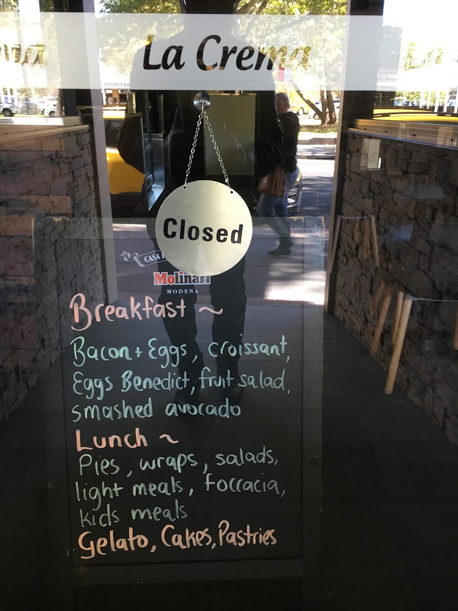 La Crema Cafe menu board