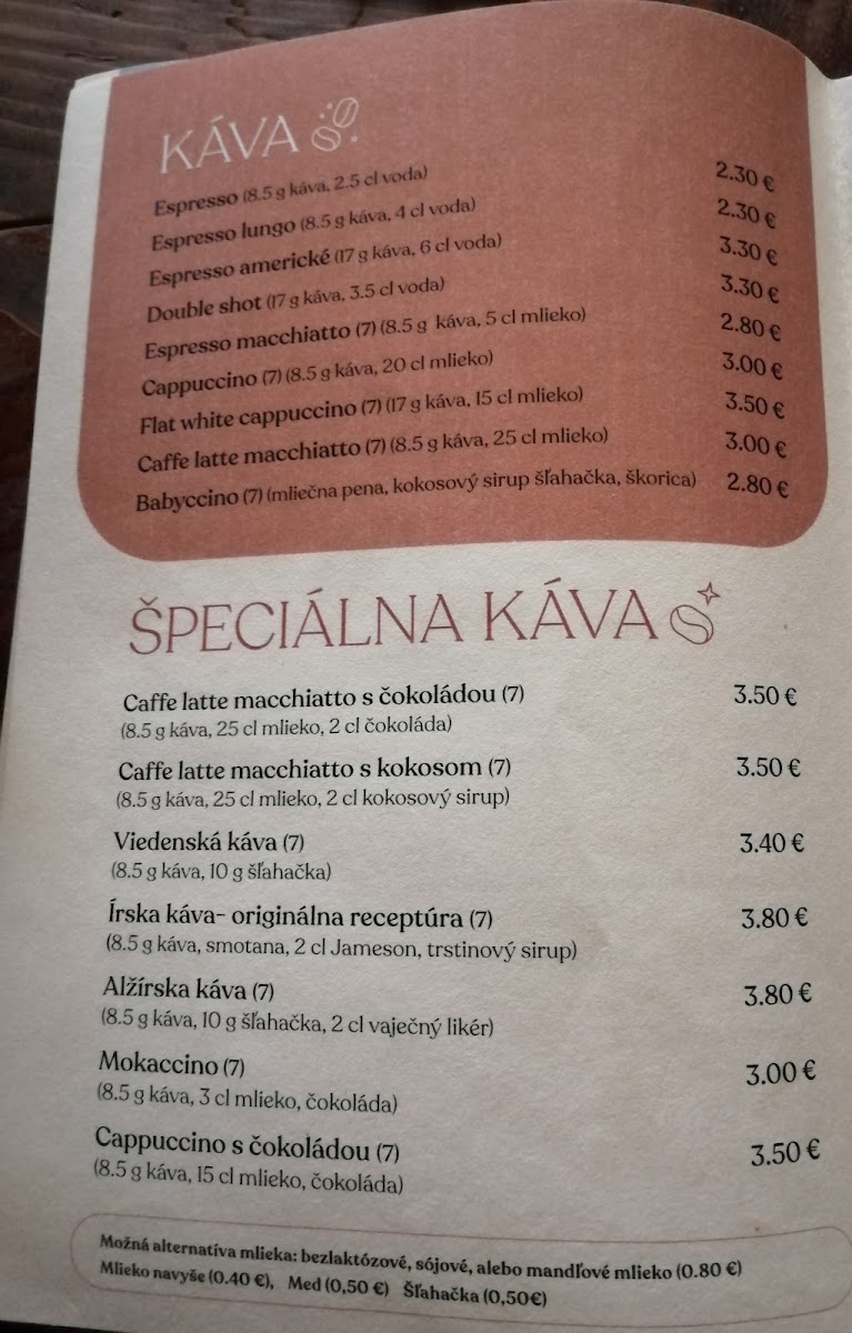Profile kaviareň menu board