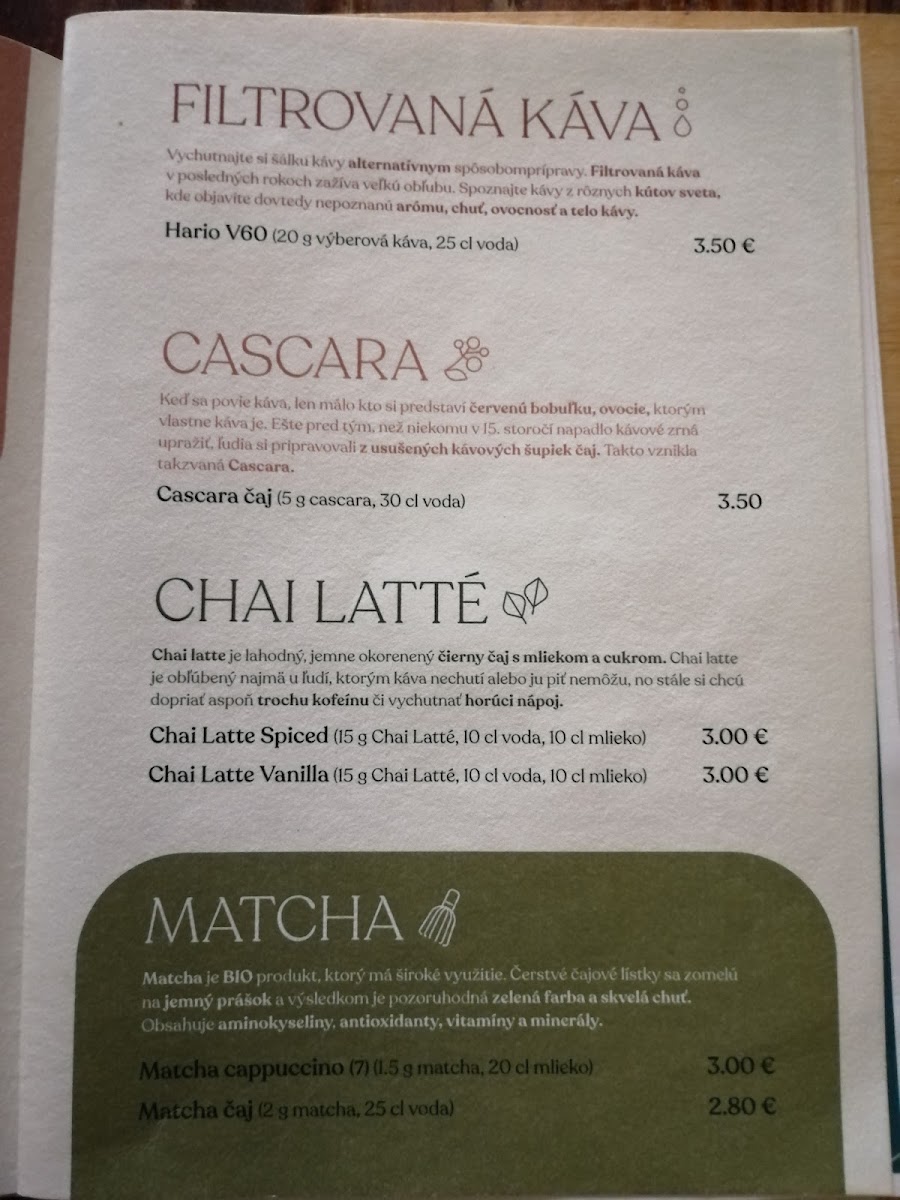 Profile kaviareň menu board