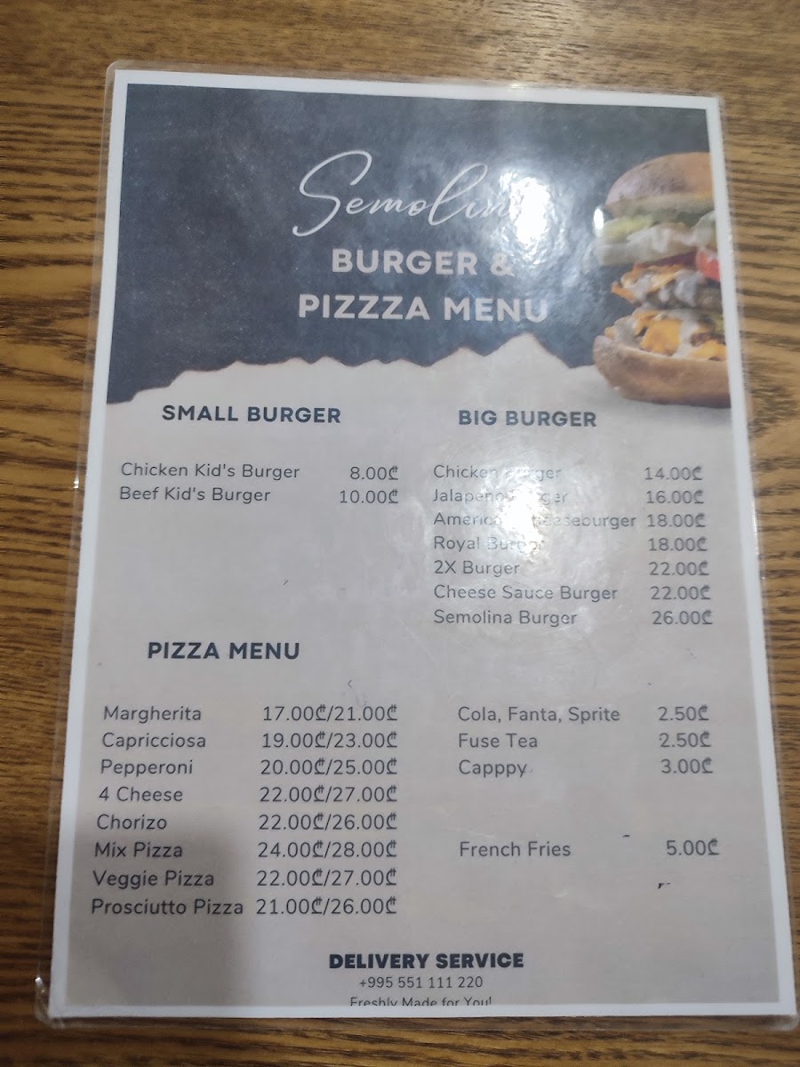 Pizza Semolina menu board