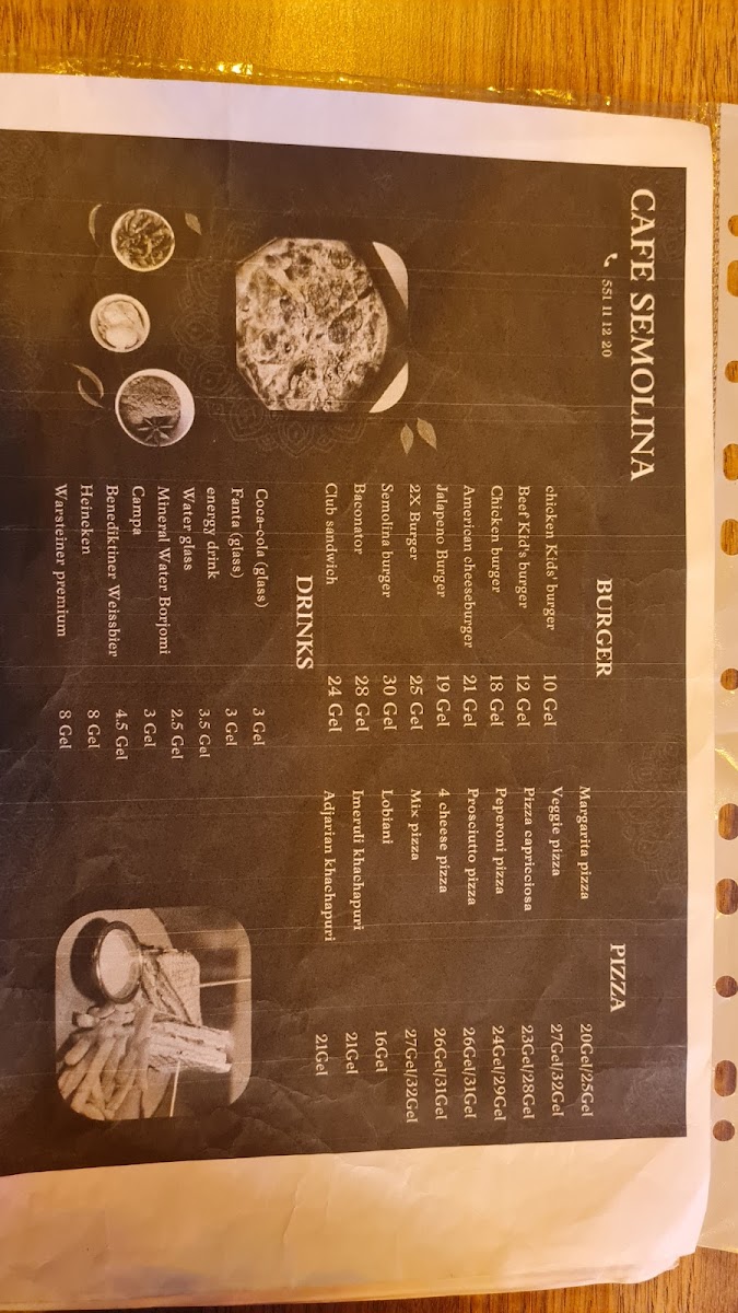 Pizza Semolina menu board