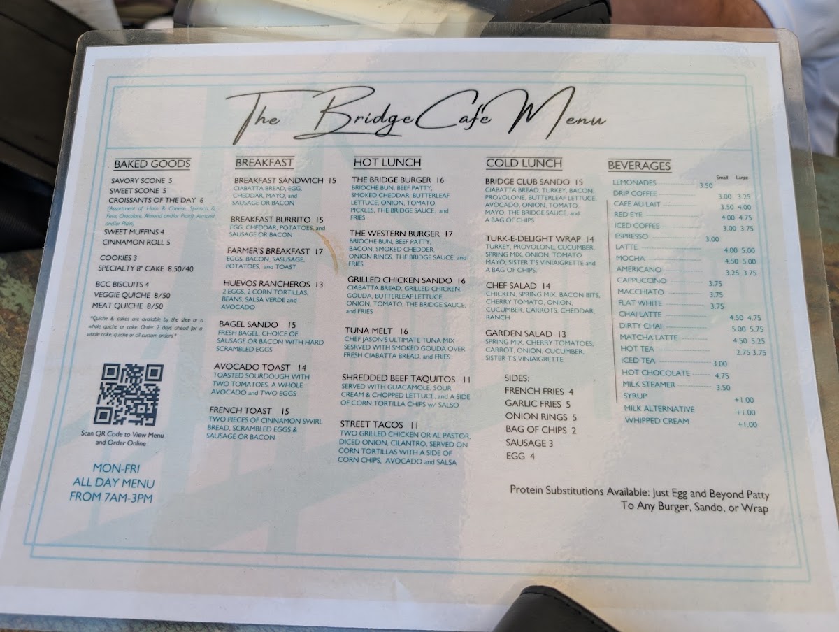 The Bridge Café menu board