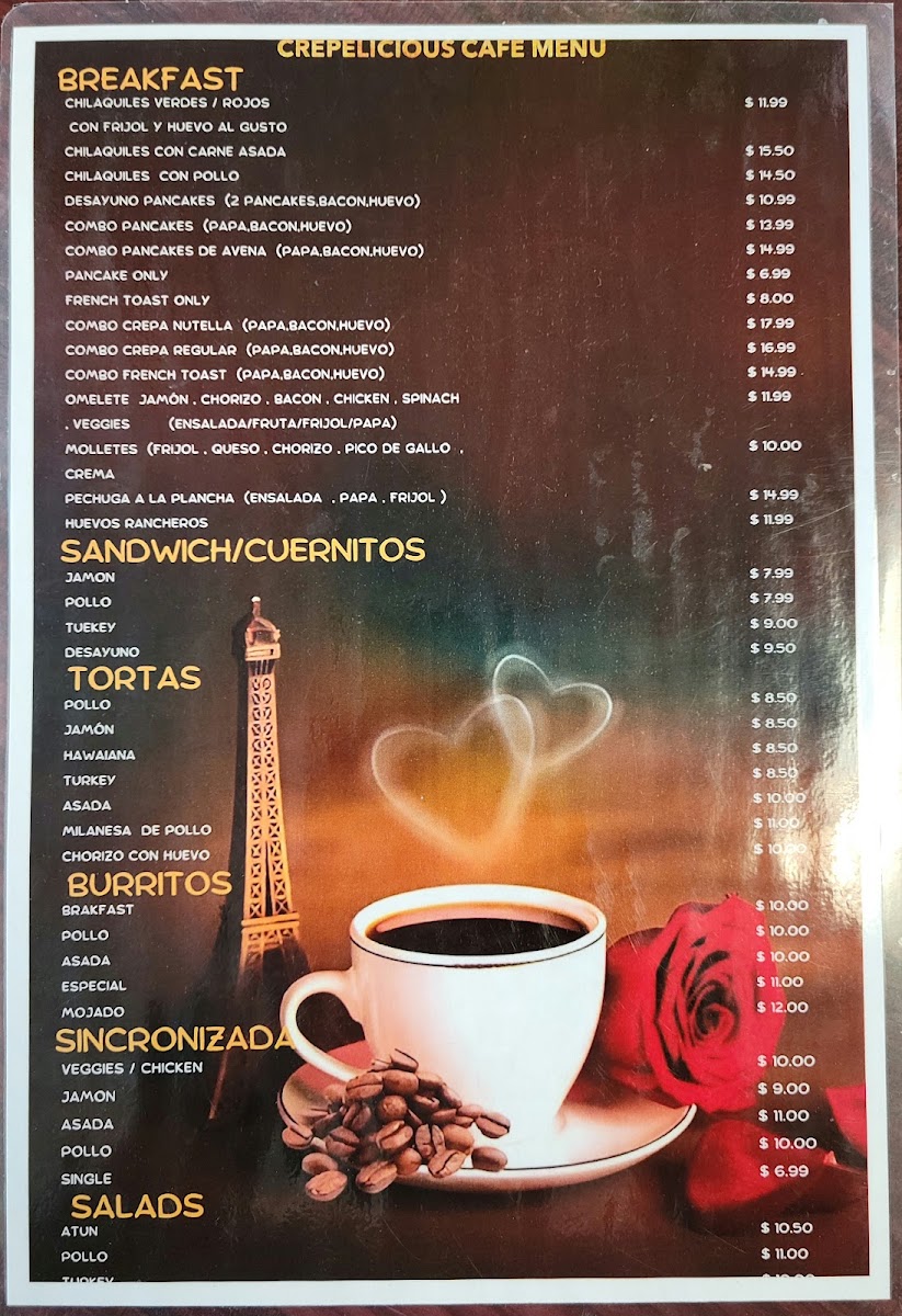 Crepelicious cafe menu board