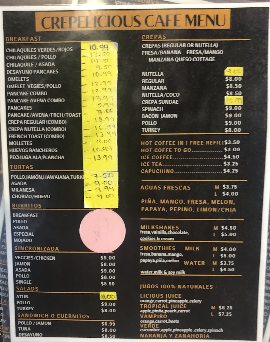 Crepelicious cafe menu board