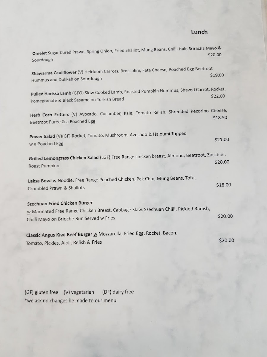 Carlton Gore Cafe menu board