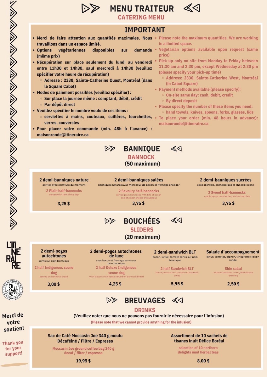 Café Maison Ronde Roundhouse Cafe menu board