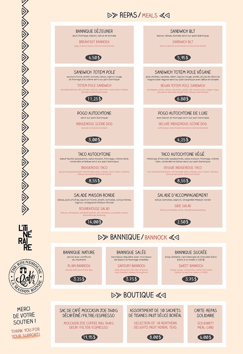 Café Maison Ronde Roundhouse Cafe menu board