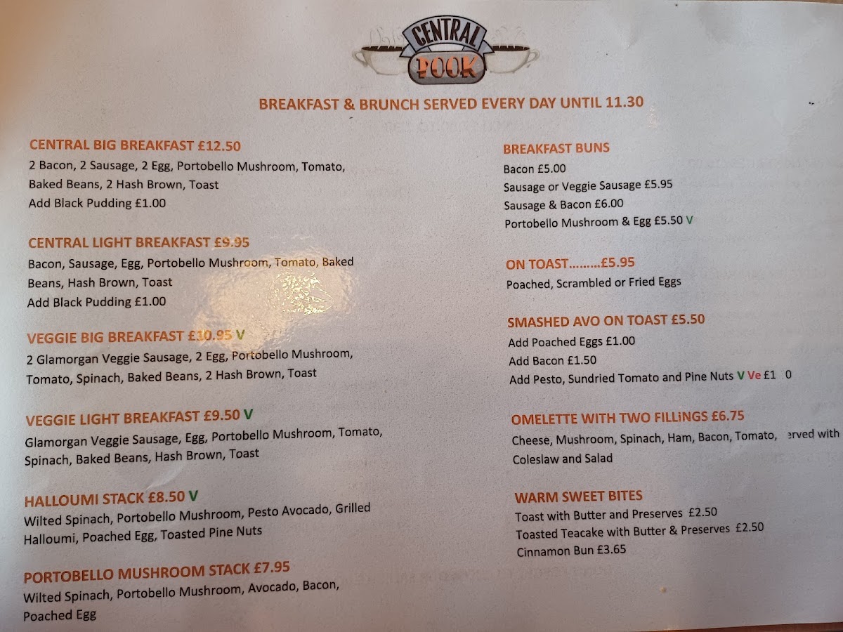 Central Pook menu board