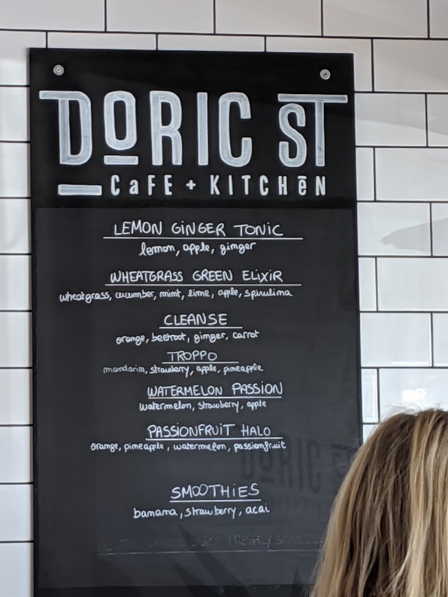 Doric St Cafe and Kitchen menu board