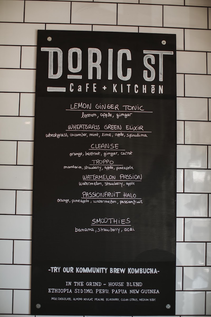 Doric St Cafe and Kitchen menu board