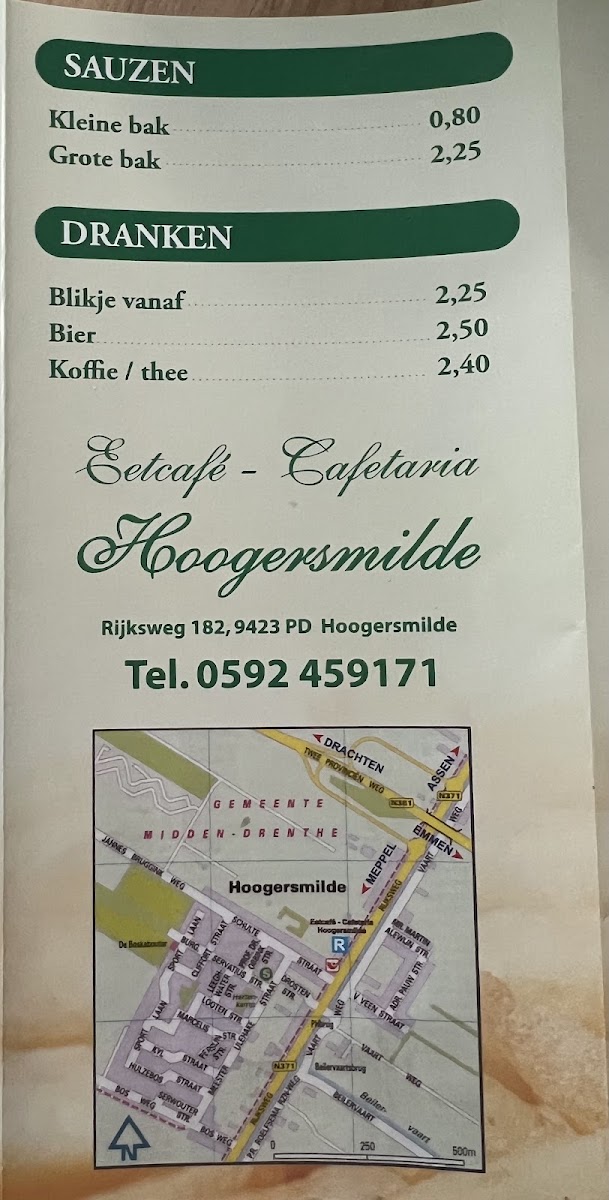 Eetcafé en Cafetaria Hoogersmilde menu board