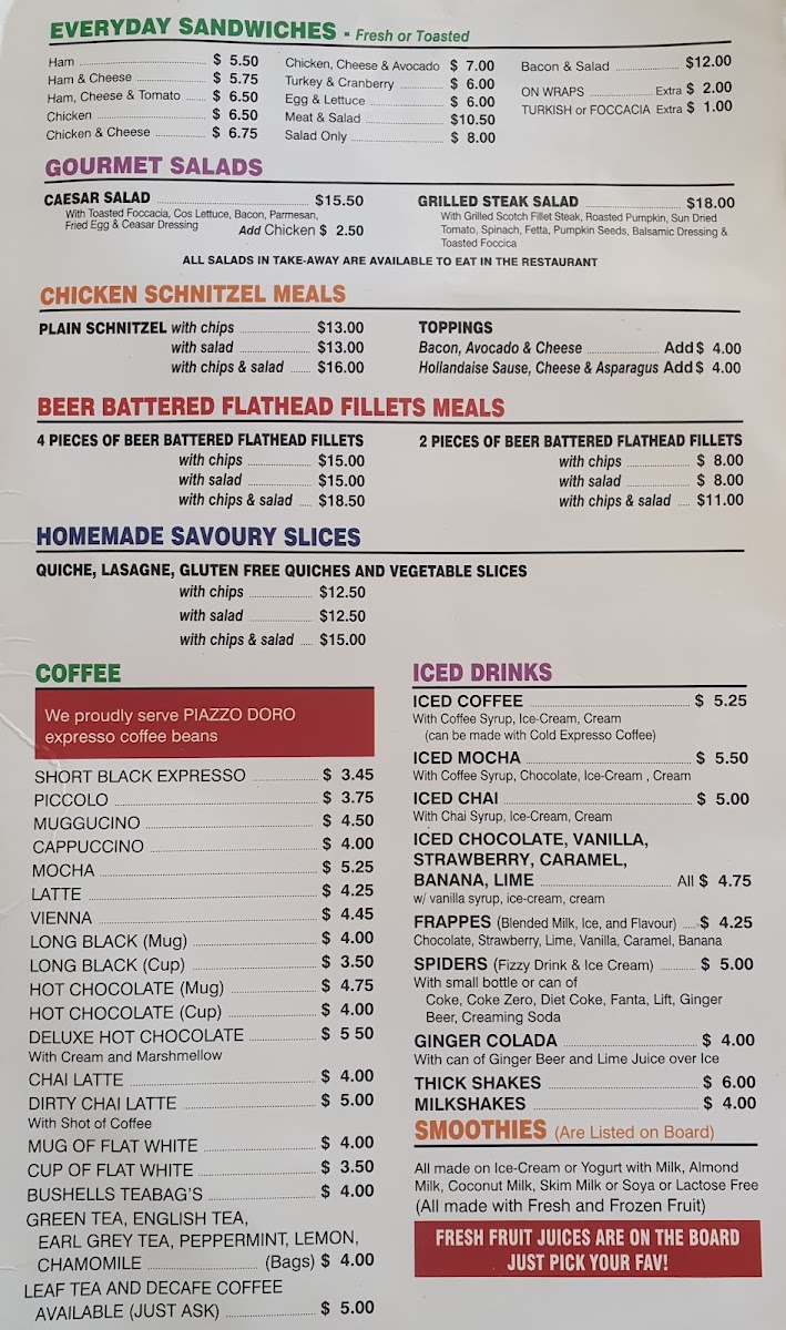 The Bridge Coffee Lounge menu board