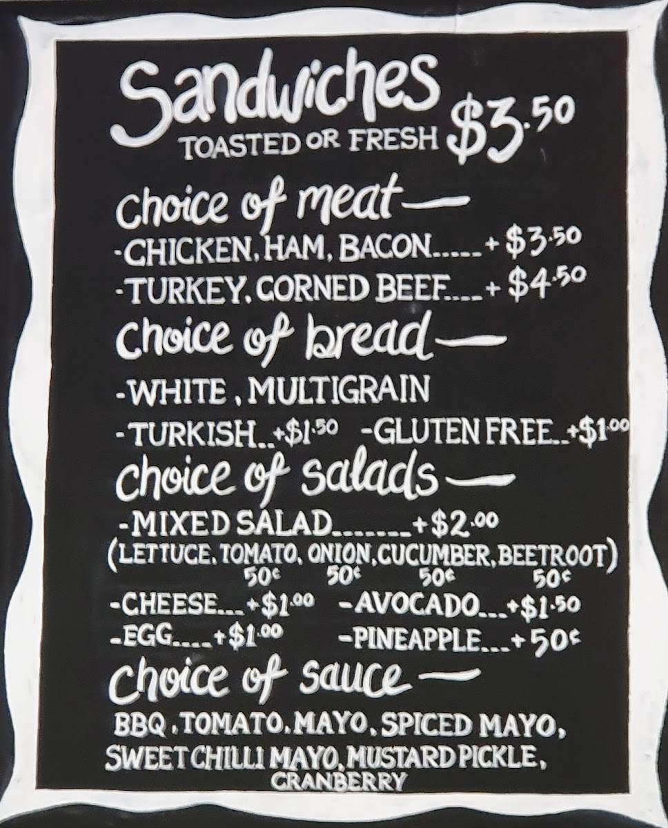 The Bridge Coffee Lounge menu board