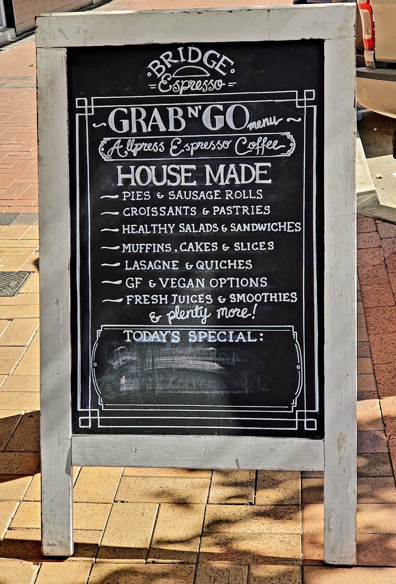 The Bridge Coffee Lounge menu board