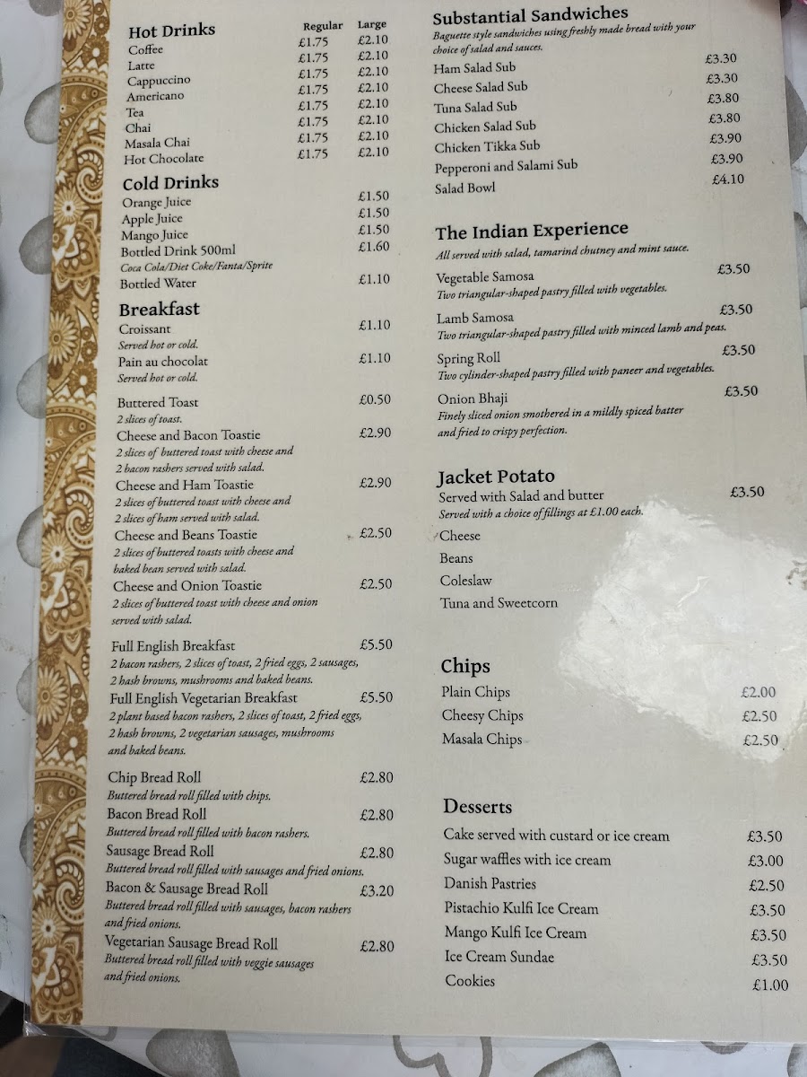 The Chai Cafe menu board