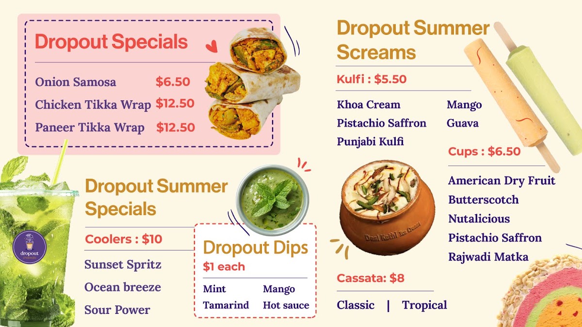 Dropout Chaiwala menu board