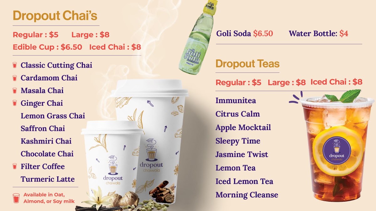 Dropout Chaiwala menu board