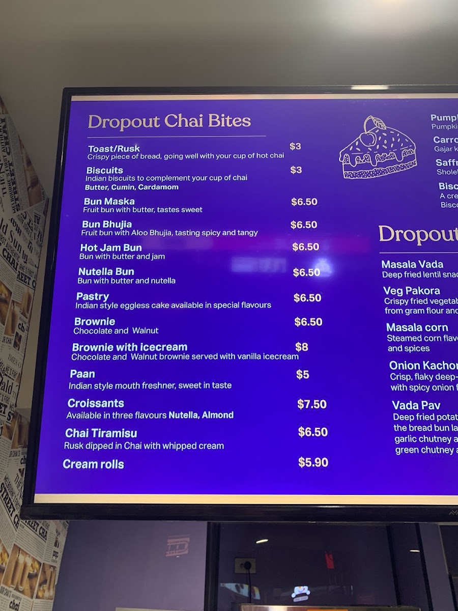 Dropout Chaiwala menu board