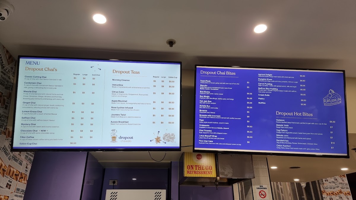 Dropout Chaiwala menu board