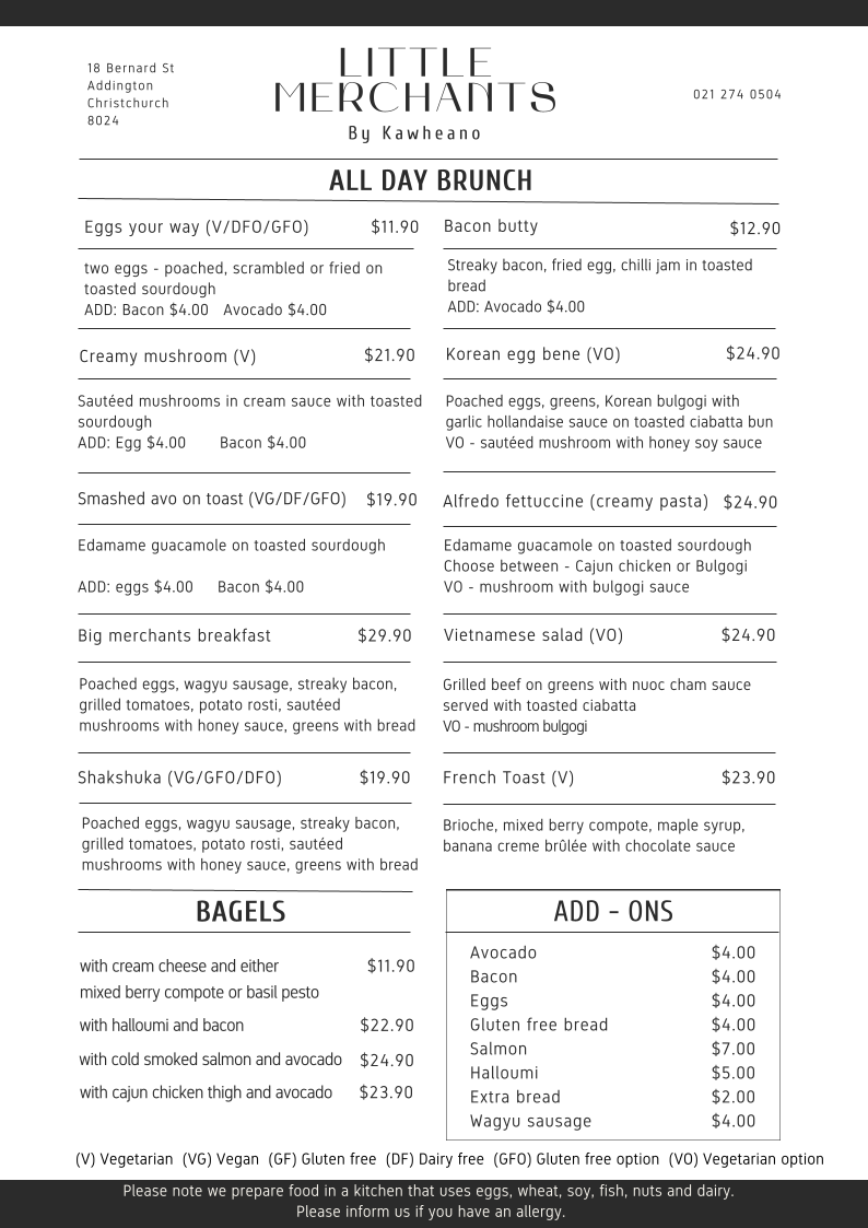 Little Merchants Coffee menu board