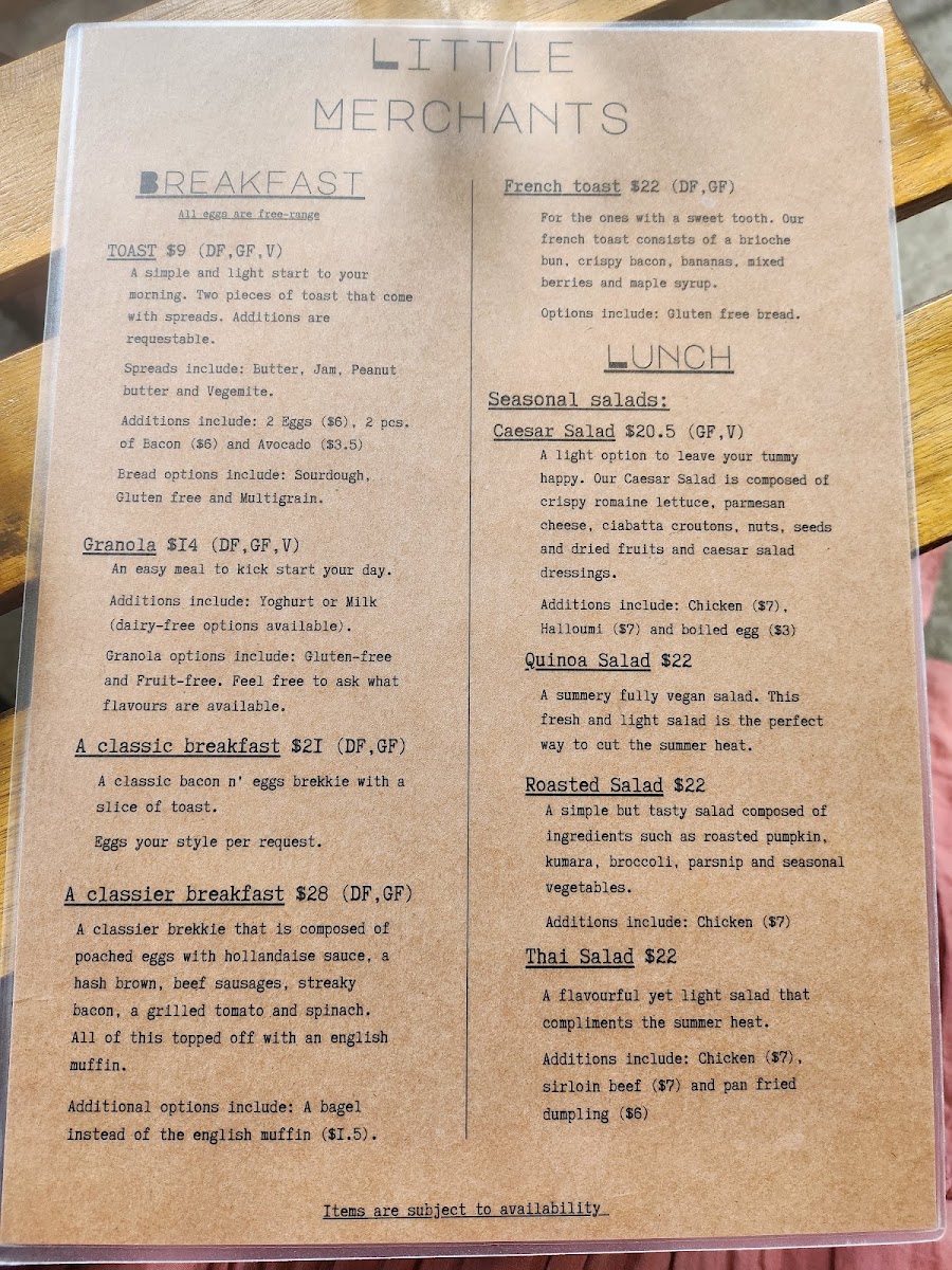 Little Merchants Coffee menu board