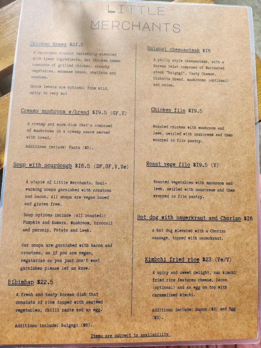 Little Merchants Coffee menu board