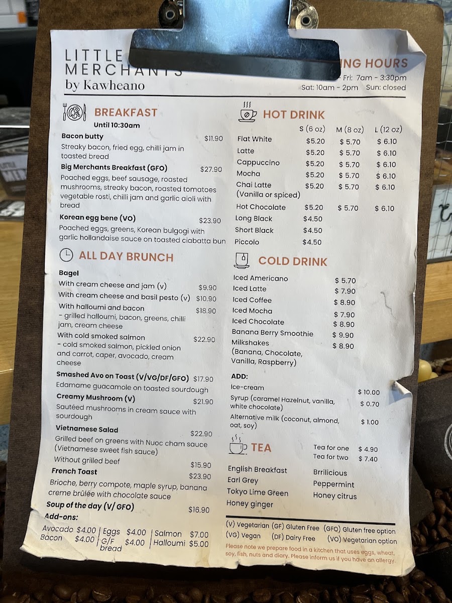 Little Merchants Coffee menu board