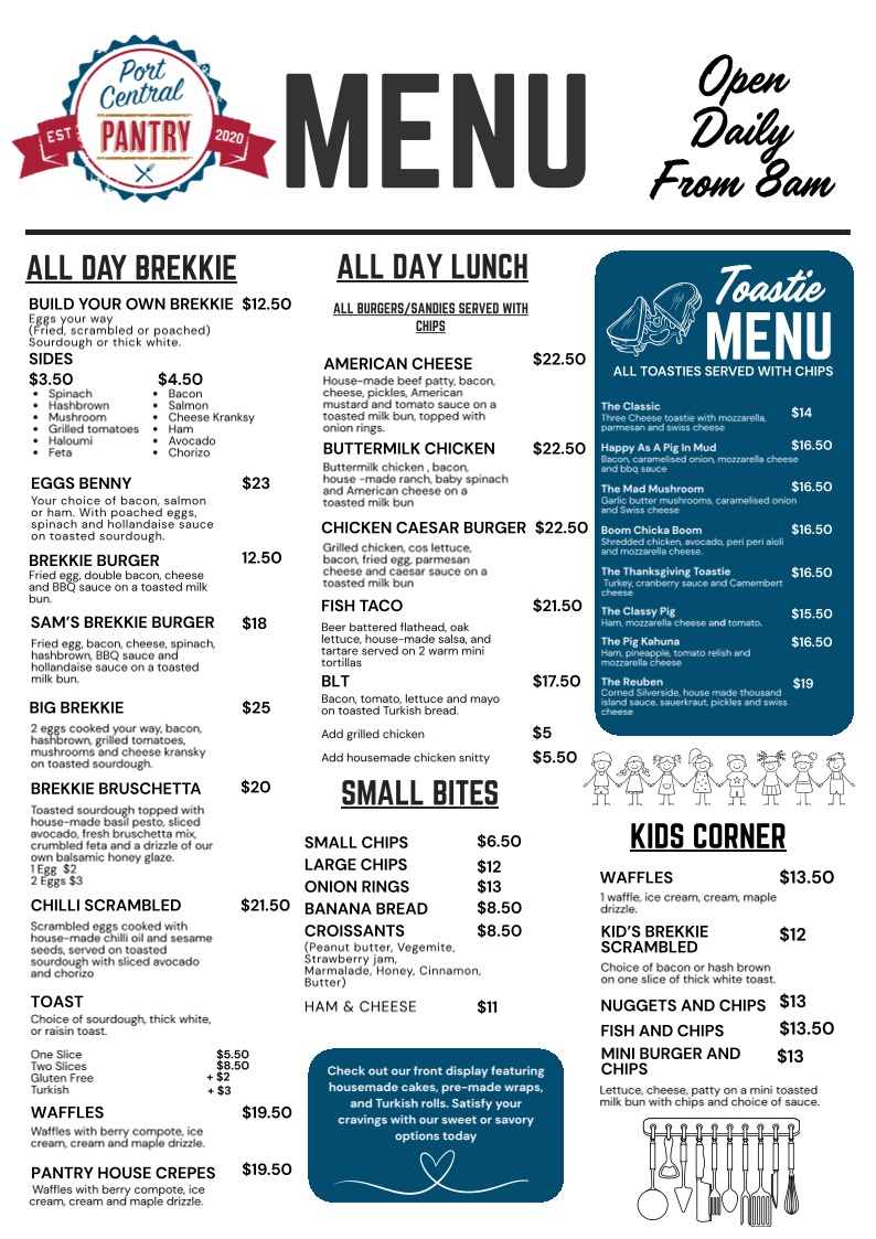 Port Central Pantry menu board