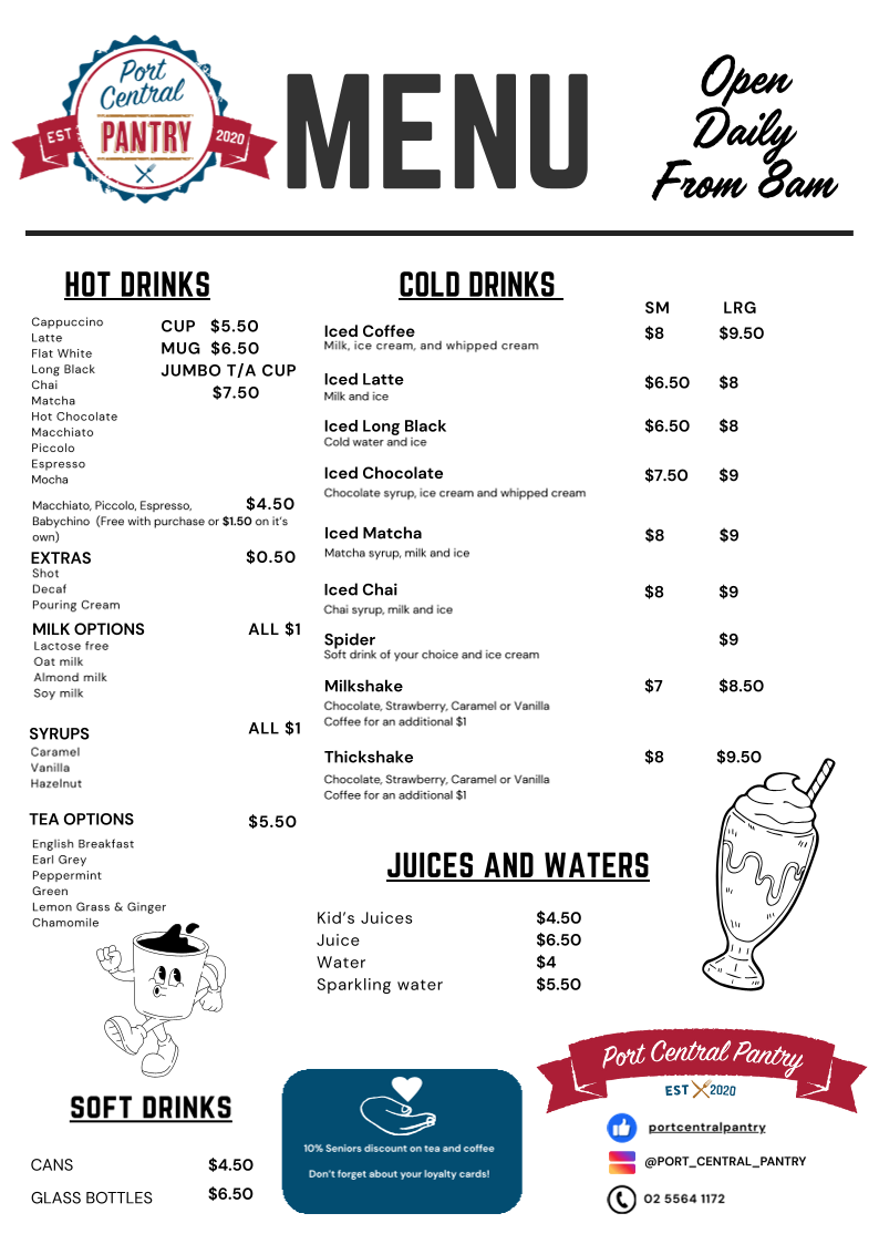 Port Central Pantry menu board
