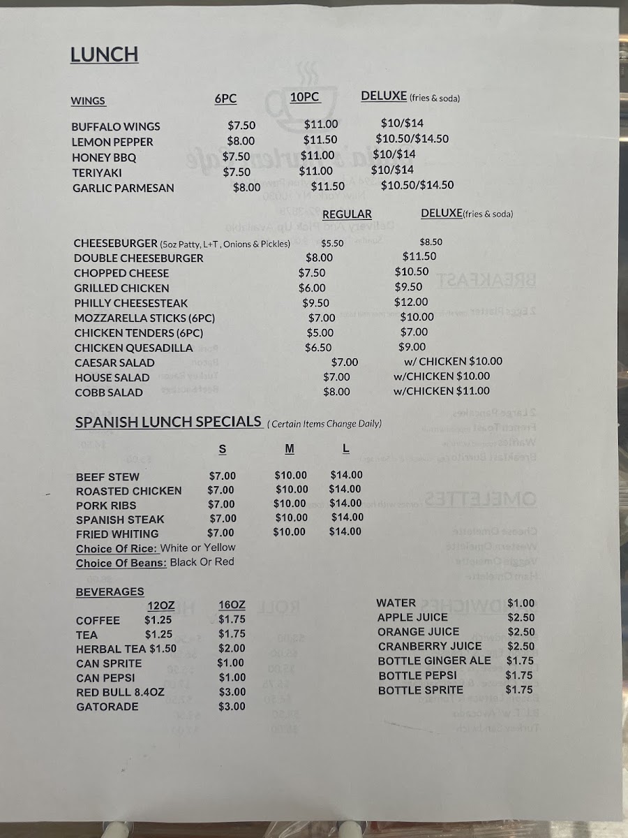 Dalias Harlem Cafe menu board