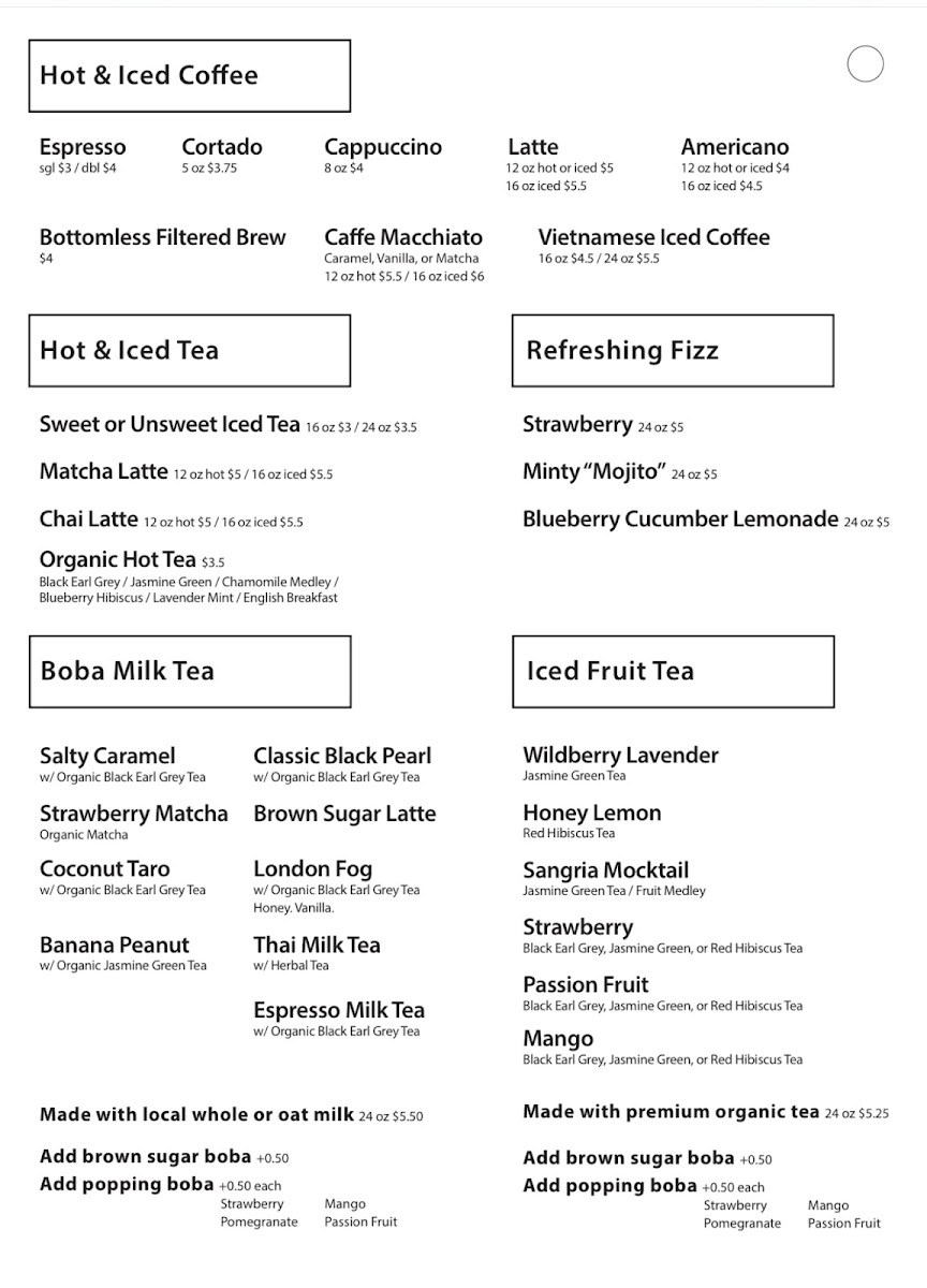 Wonderful World Coffee and Tea menu board