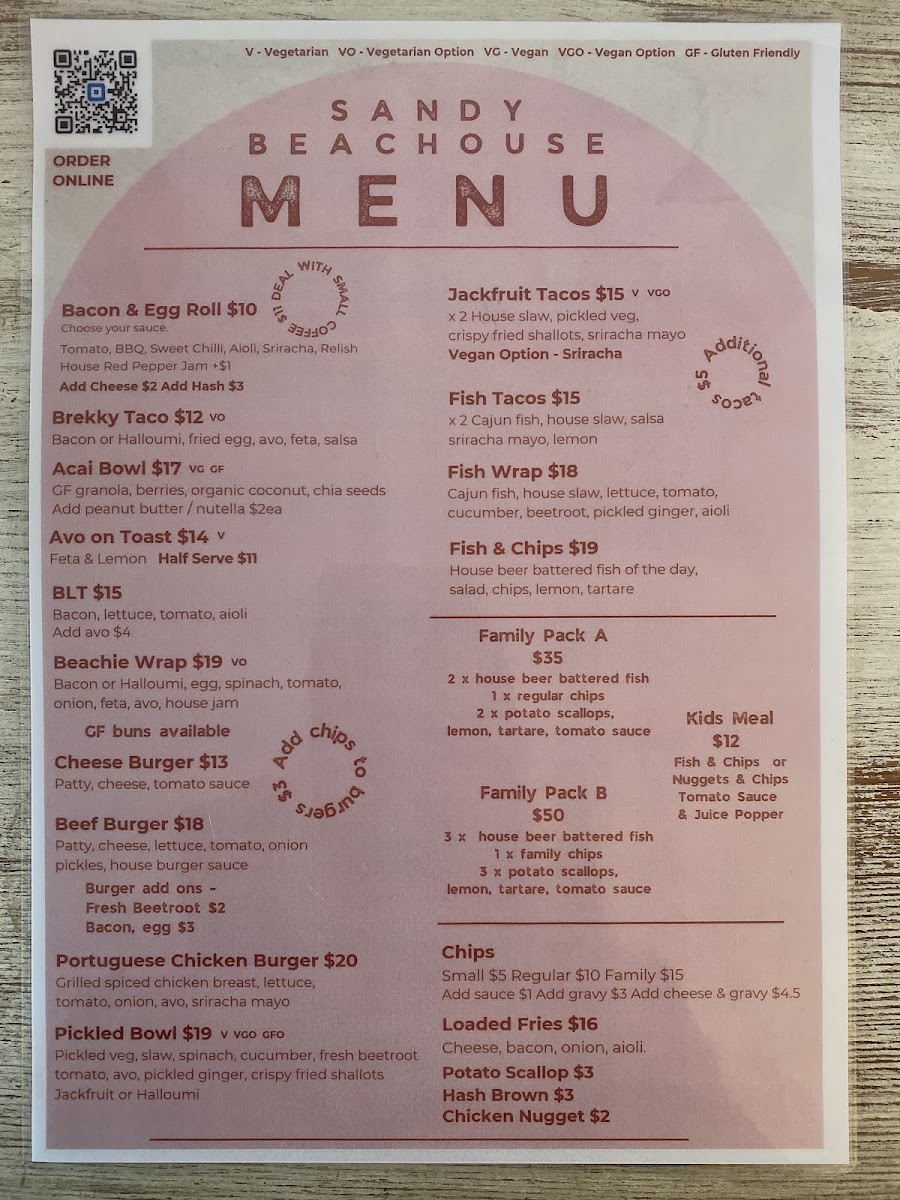 Sandy Beachouse & General Store menu board
