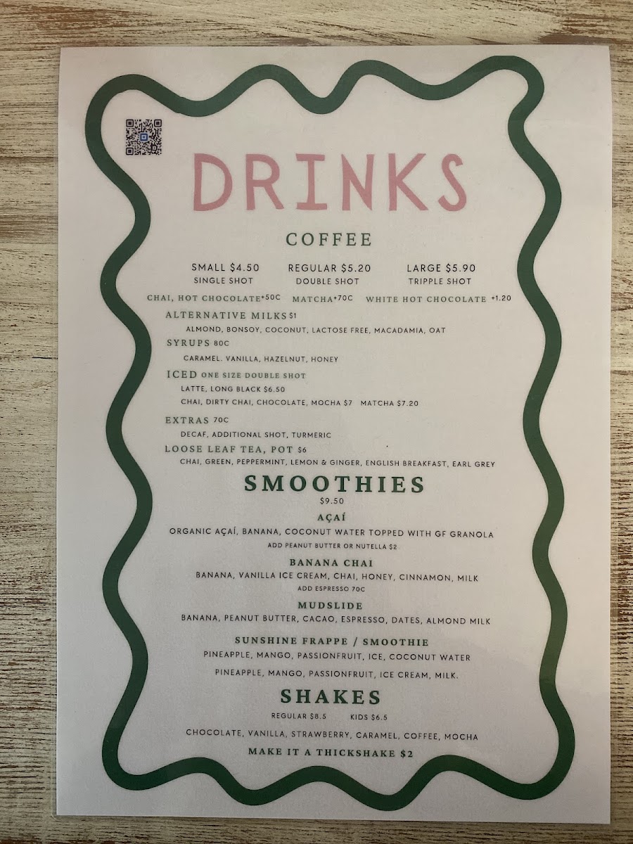 Sandy Beachouse & General Store menu board