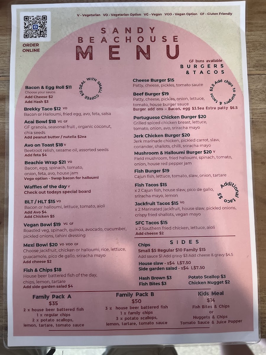 Sandy Beachouse & General Store menu board