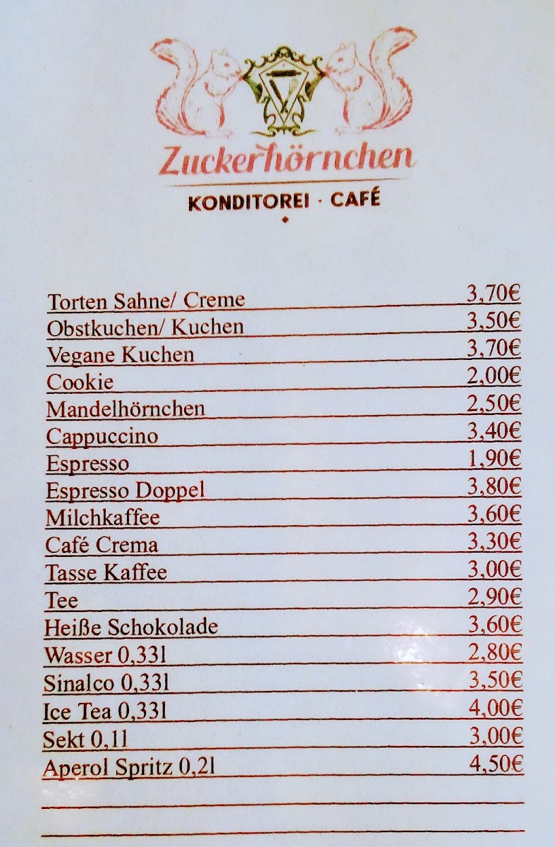 Café Konditorei Zuckerhörnchen menu board