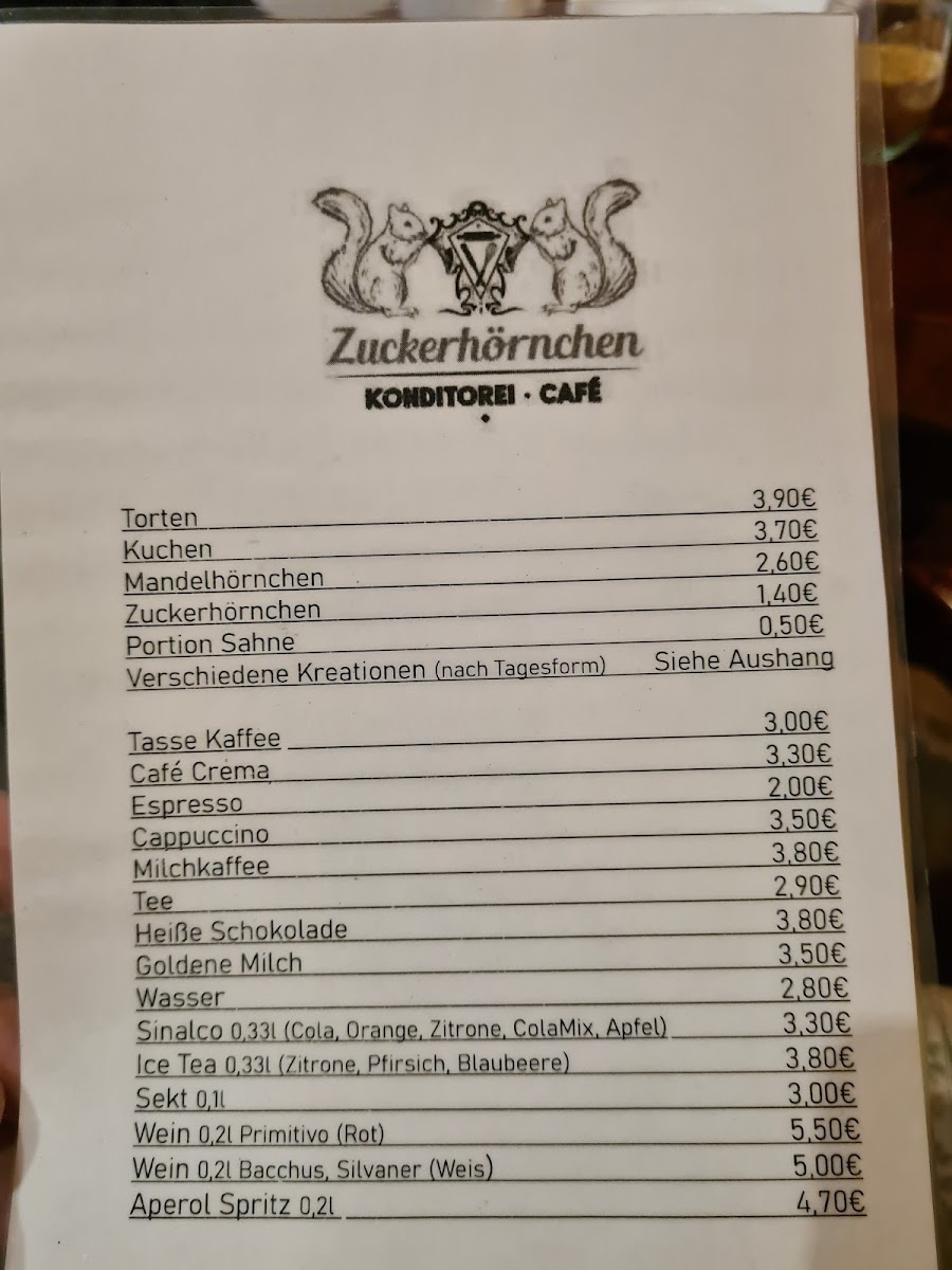 Café Konditorei Zuckerhörnchen menu board