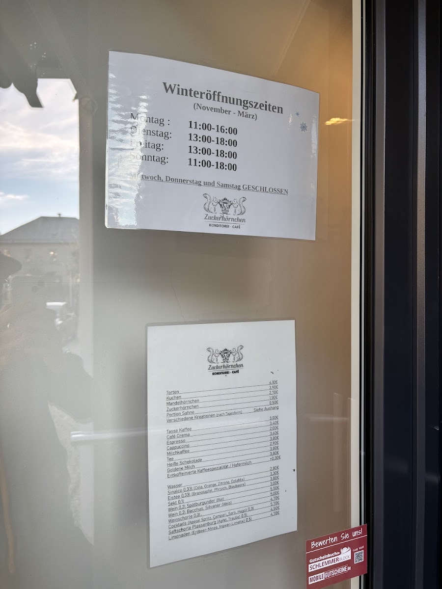 Café Konditorei Zuckerhörnchen menu board