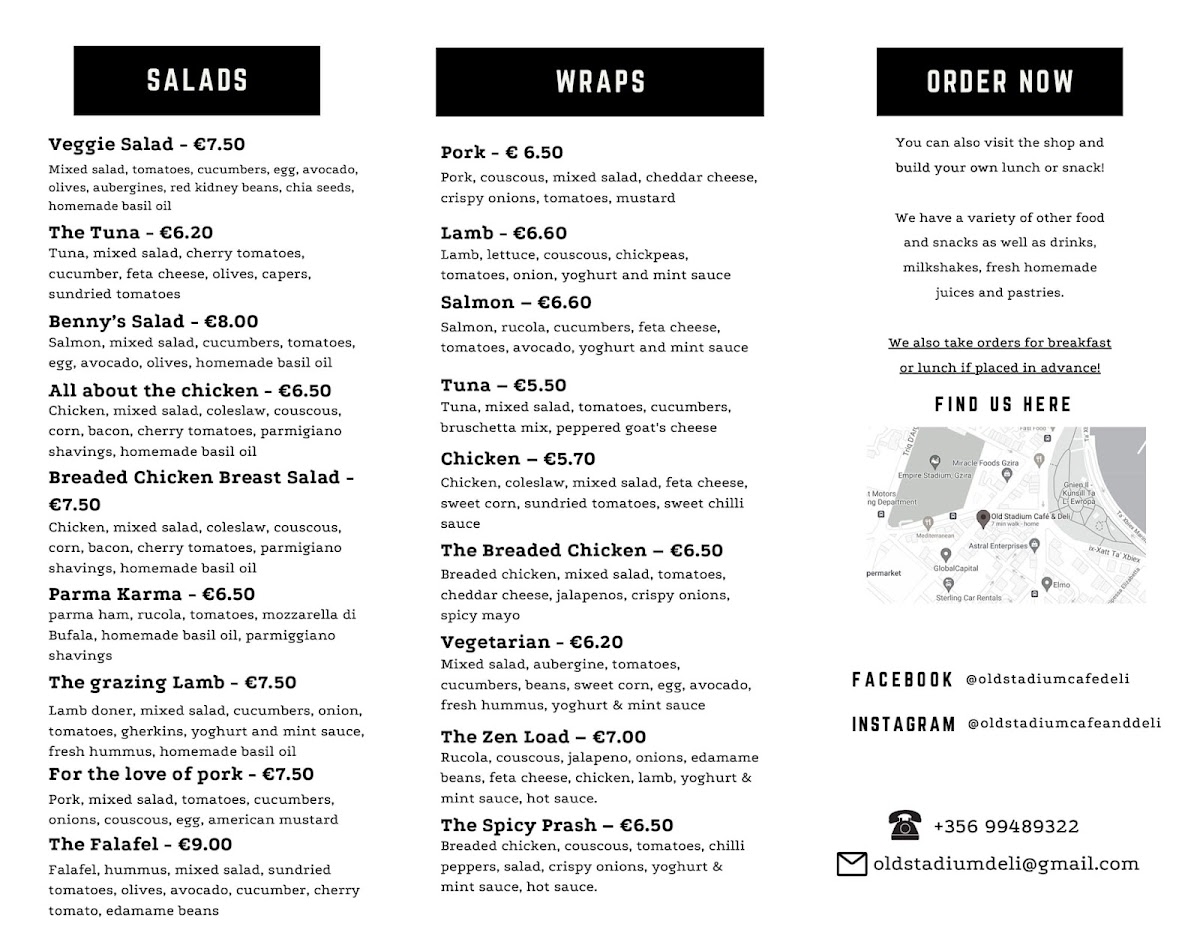 Old Stadium Café & Deli menu board
