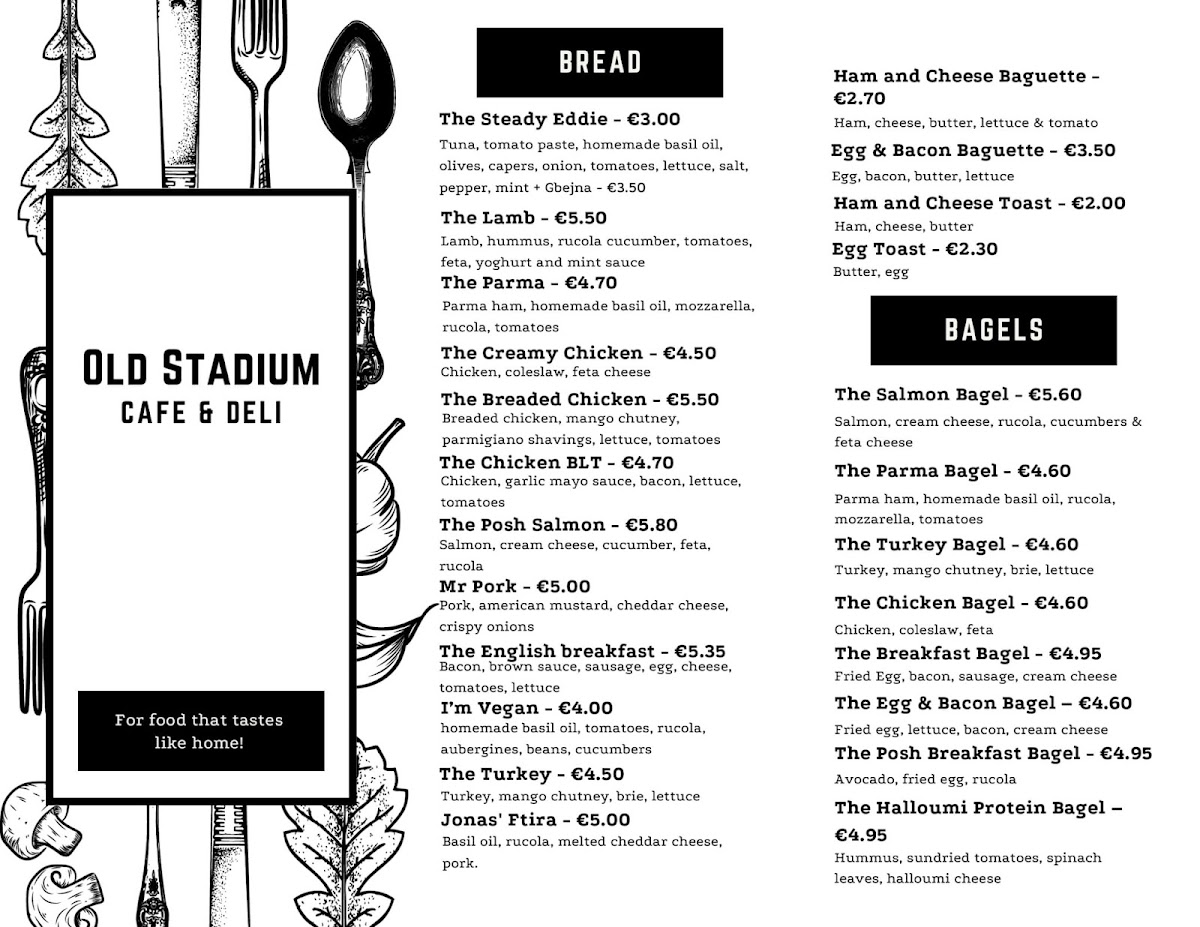 Old Stadium Café & Deli menu board