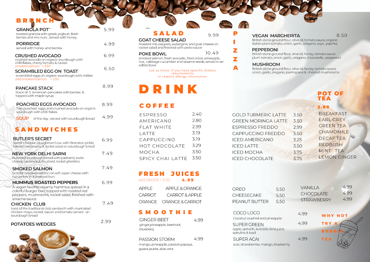 Cafe G. - Finsbury Park menu board