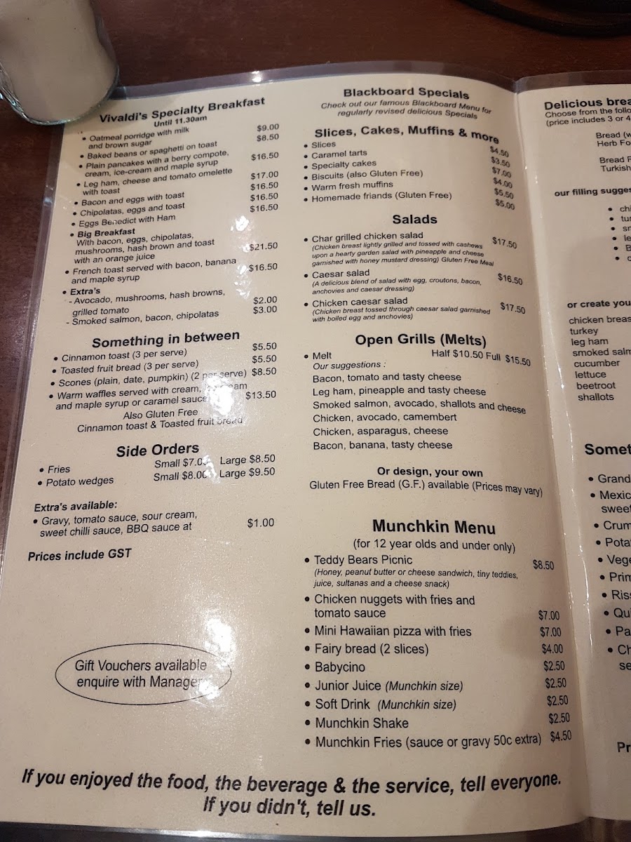 Cafe Vivaldi menu board