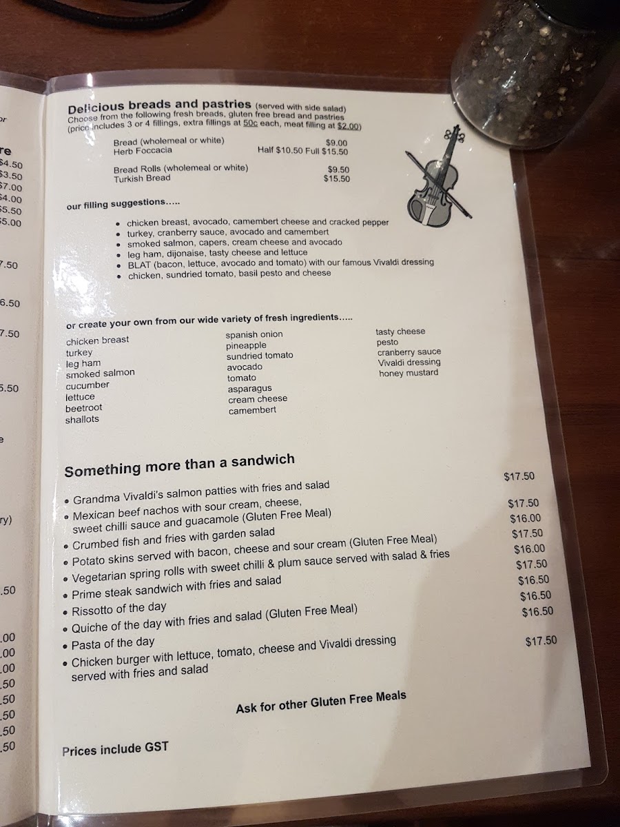 Cafe Vivaldi menu board