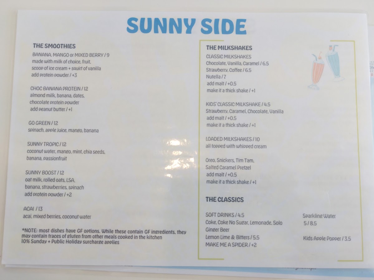 Sunny Side menu board