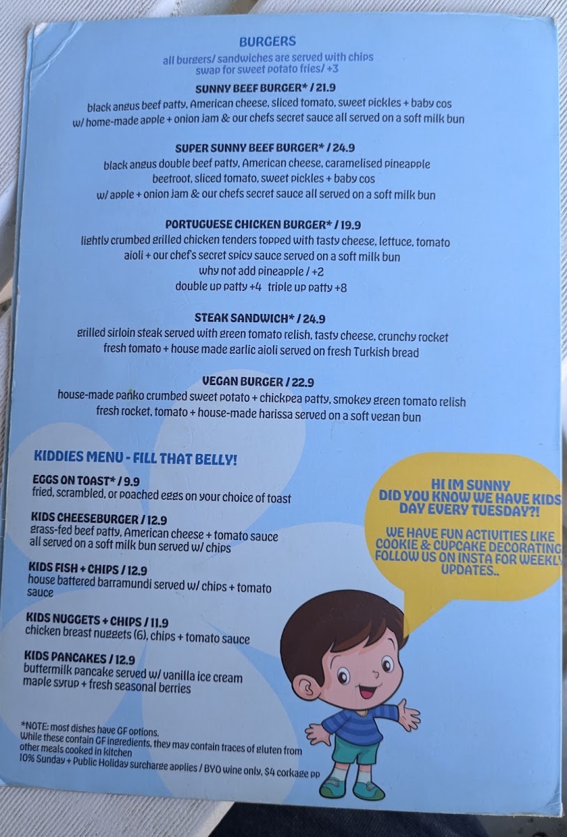 Sunny Side menu board