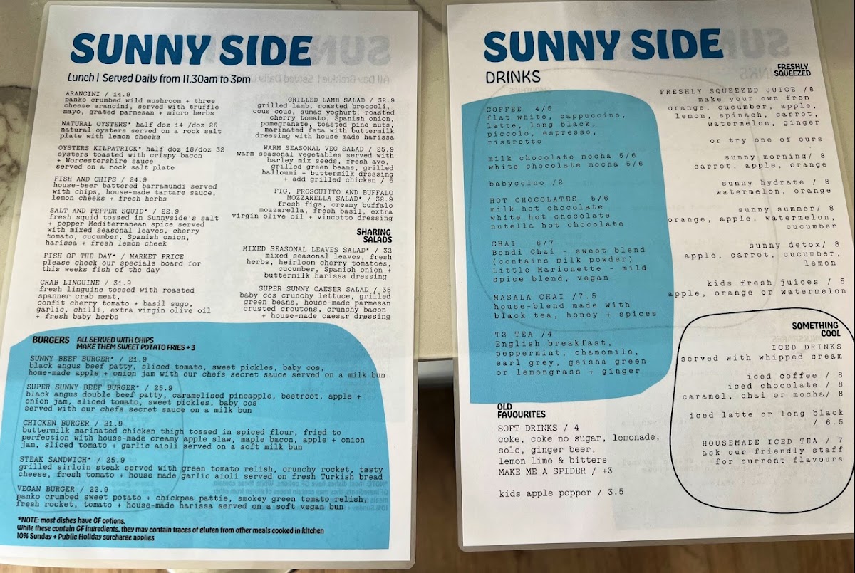 Sunny Side menu board