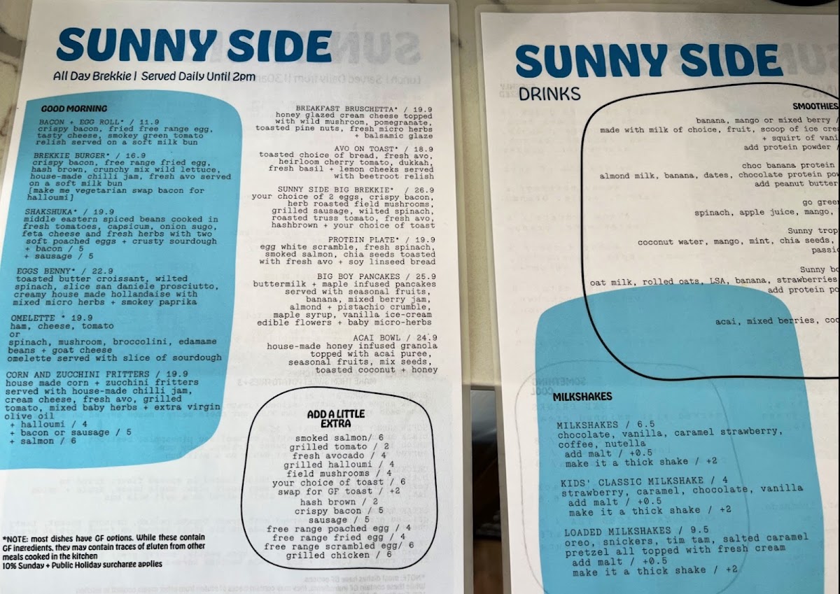 Sunny Side menu board