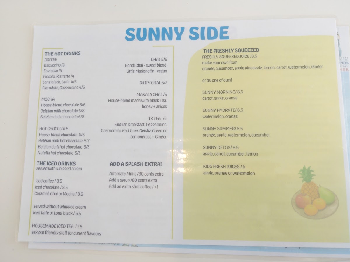 Sunny Side menu board