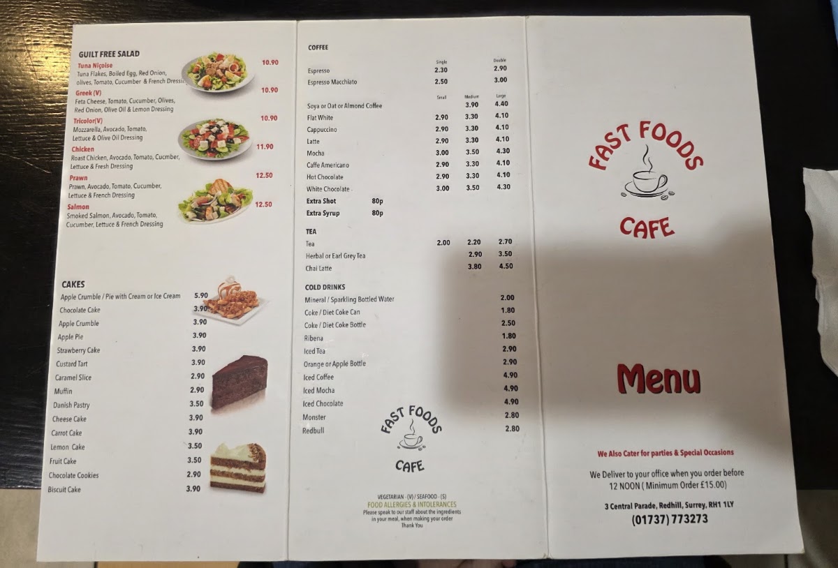 Fast Foods Cafe menu board